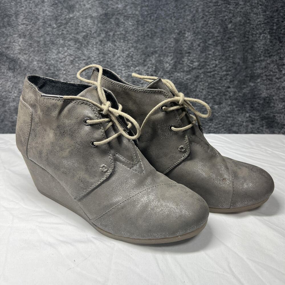 TOMS Boots Womens Size 9.5 Gray Faux Suede Wedge Ankle Lace Up L2605-0001